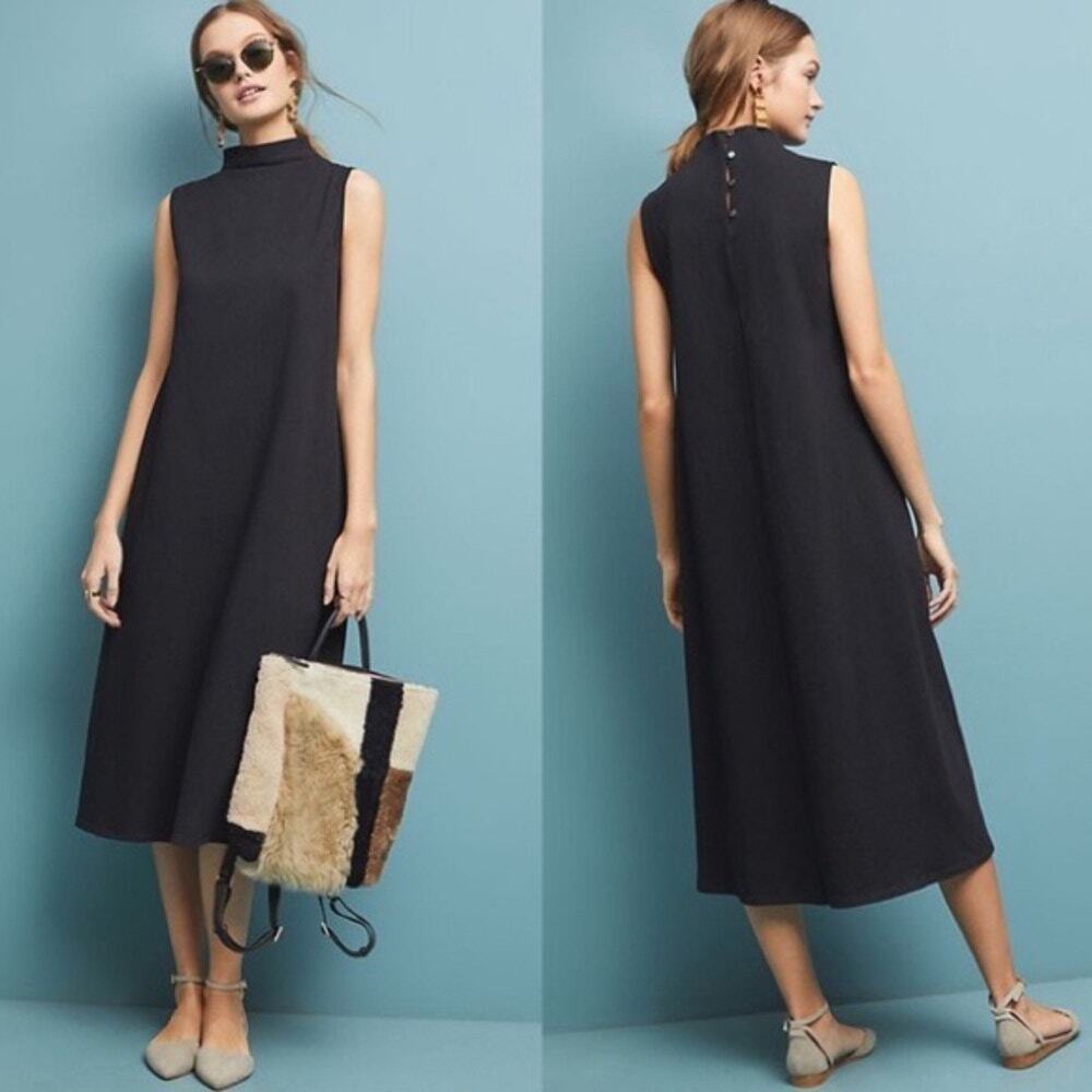 Velvet Graham & Spencer Fiona Cotton Mock Neck Midi Dress S Black Anthropologie